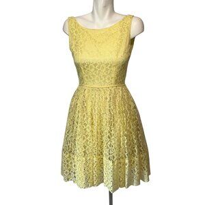 Vtg 60s Canary Yellow Lace Dress Sleeveless Party Prom Womens Fairycore Size XS